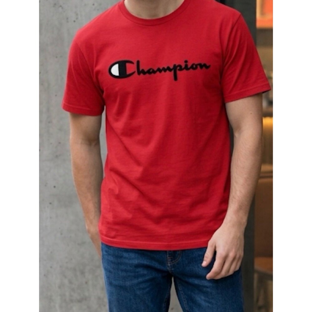 Vintage Y2K Champion Red Short Sleeve Cotton T-Shirt Mens Size Medium